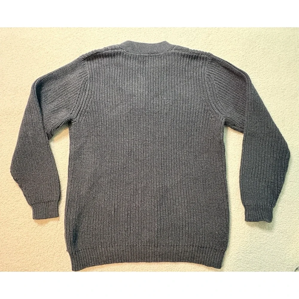 Eddie Bauer Mens M Gray Rib Knit 100% Cotton Henley Sweater Mock Neck - Picture 4 of 6